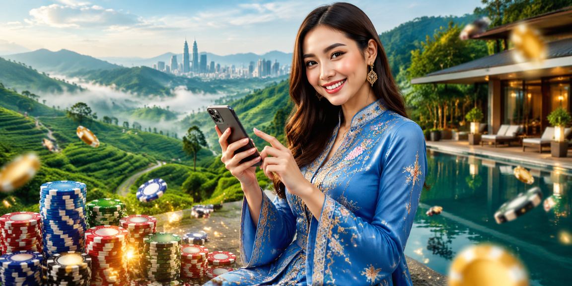 Pengguna Malaysia berbaju kurung menikmati hiburan platform 5juta dari telefon pintar
